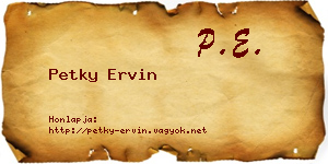 Petky Ervin névjegykártya